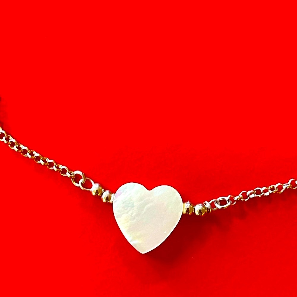 Handmade Mother of Pearl Heart Charm Necklace – 925 Sterling Silver Elegance